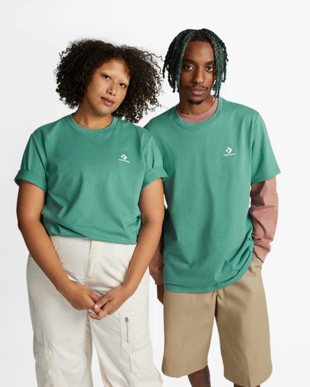 Men's Converse Go-To Embroidered Star Chevron Standard Fit T-Shirts Green | AU 6E834Y